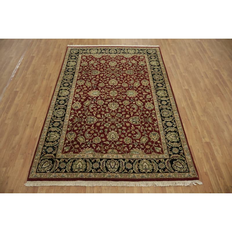 Hand Knotted Oriental 100% Wool Carpet Traditional All-Over Red Agra Area Rug - 9' 2'' X 6' 1''