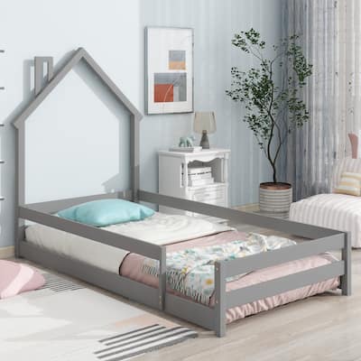 House-Shaped Headboard Floor Bed Platform Bed Kids Bed,Twin Size