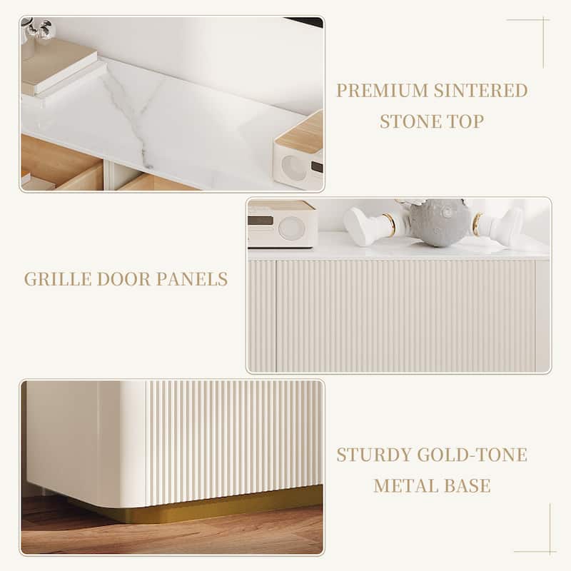 94.5-142" Modern TV Stands, White Glossy Sintered Stoe Table top Media Console with 4-6 Drawers for Option