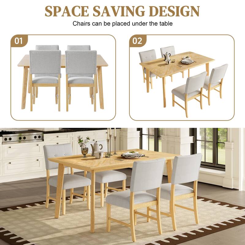 5 Piece Solid Wood Dining Table Set, Rectangular Table with 4 Chairs, Kitchen Dining Table & Chair Set for 4 Persons
