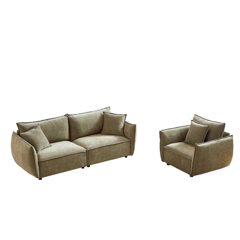 3-1 Sofa Combo - Solid Wood Frame with Chenille Upholstery and 3 Pillows