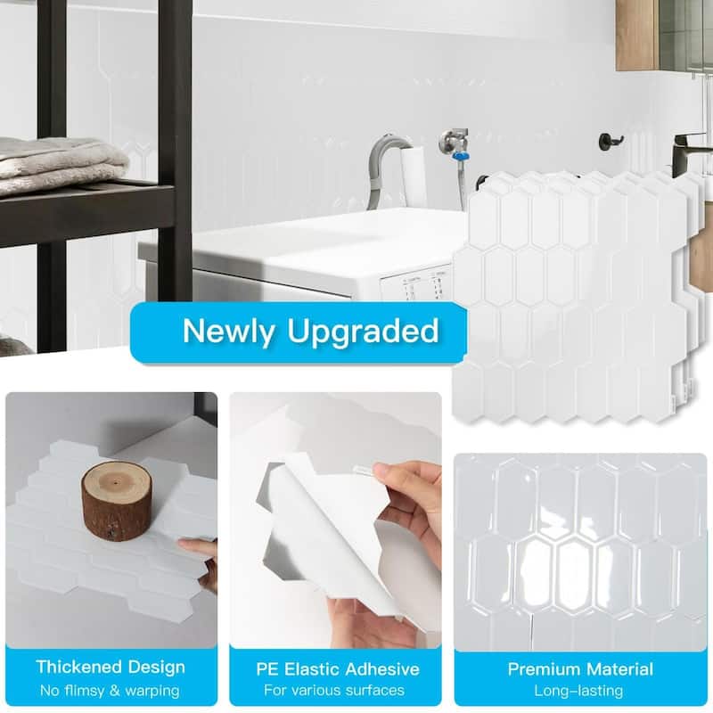Art3d 10pcs Peel and Stick Backsplash Thickened Wall Tiles, 12''x12'', Cover 10 Sq.Ft.