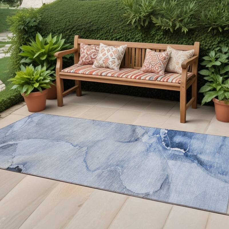 Laso Modern Art-Inspired Weather Resistant Versatile Elegance Runner Outdoor Rug - 2' X 8' - 2' X 8' - Blue