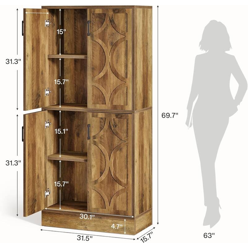 69.7 Inches Wooden Bookshelf, 4-Tier Bookcase Display Cabinet with Adjustable Shelves