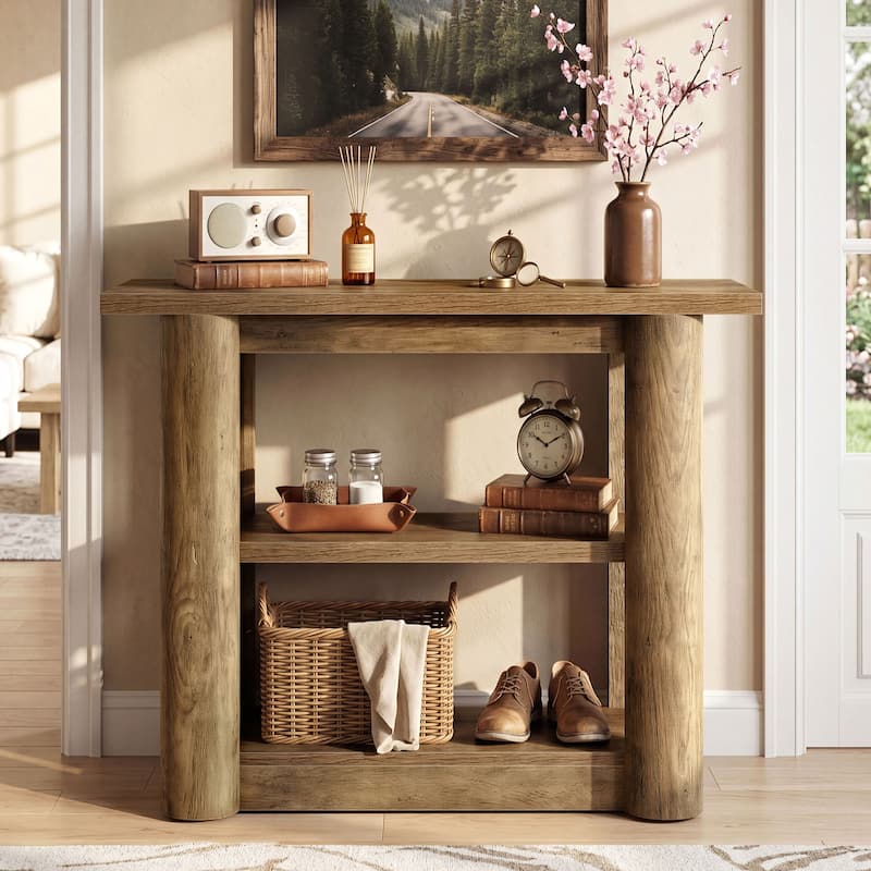 3 Tier Farmhouse Console Table, 47 Inch Small Entryway Table with Storage Shelves for Living Room, Foyer