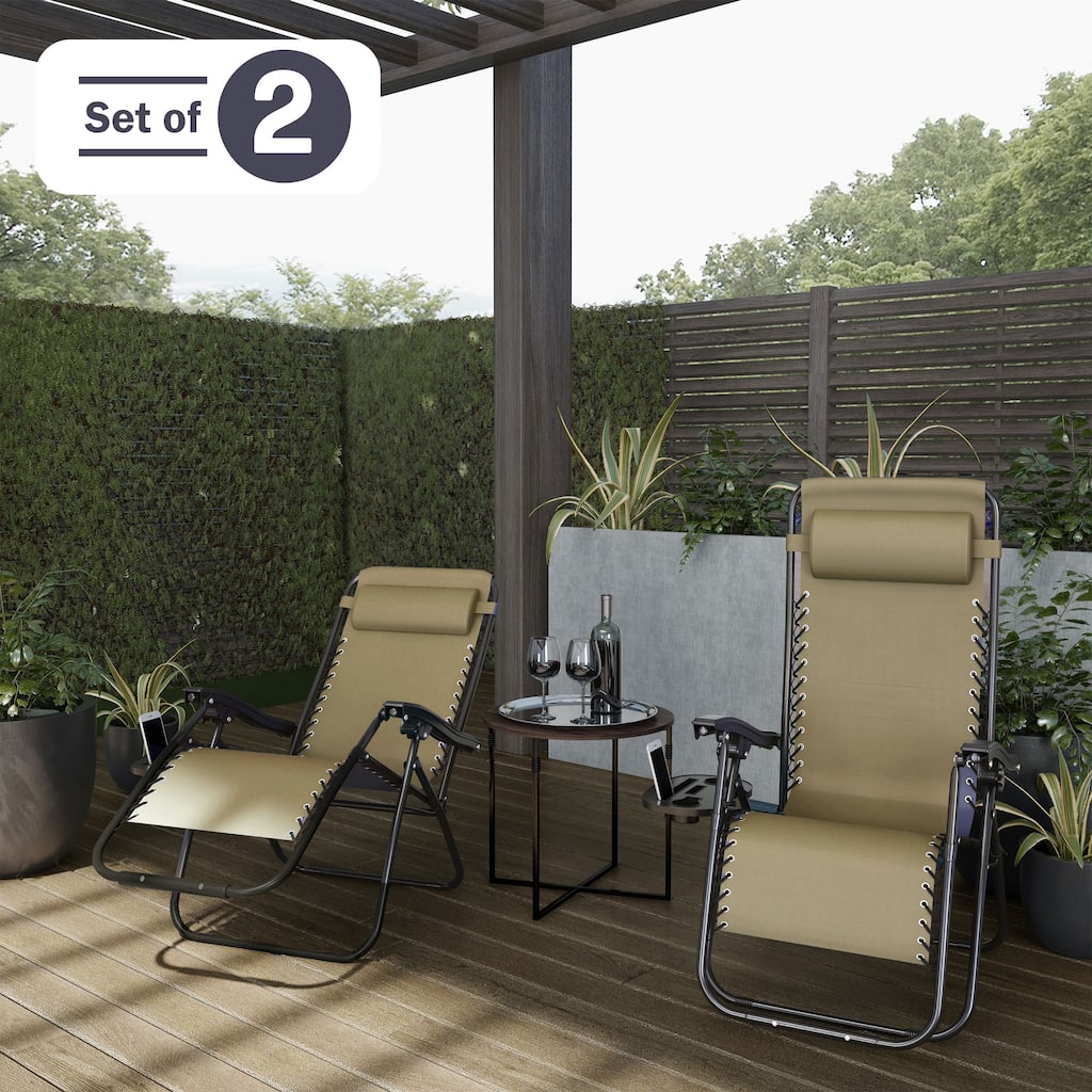 Zero Gravity Chairs Set of 2 - Steel and Mesh Recliner Folding Chairs for Outside by Lavish Home (Beige) - Set of 2