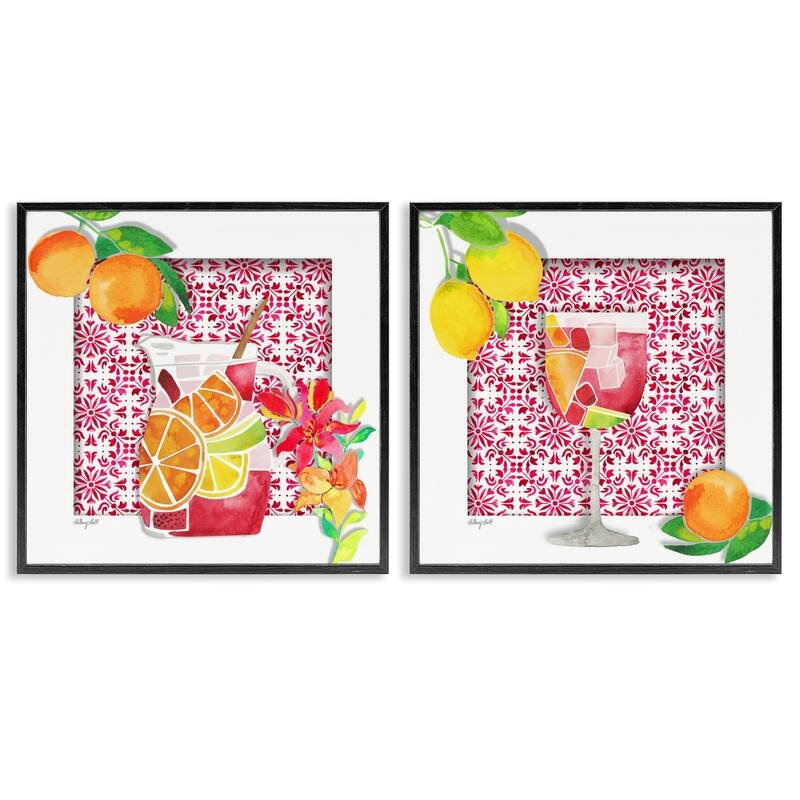 Stupell Sangria Pitcher & Glass Framed Giclee Art Design By Hillary Holt (Set of 2) - 17 x 17 - Black