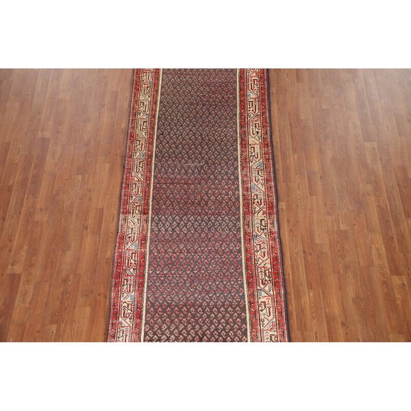 Hand Knotted Oriental 100% Wool Carpet Traditional All-Over Greys & Charcoal Botemir Runner Rug - 10' 4'' X 3' 4''
