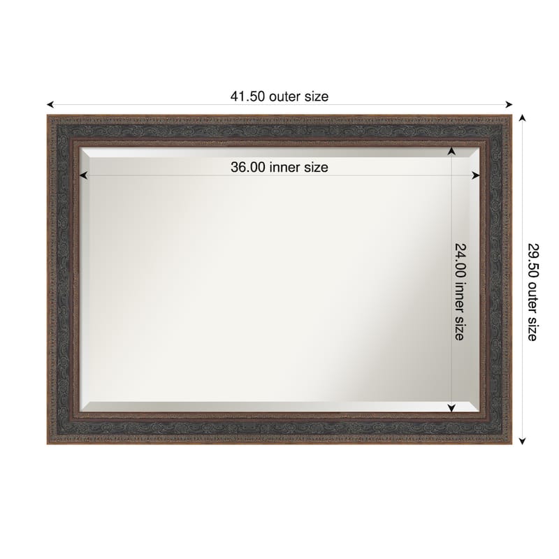 Attic Aged Beveled Wood Framed Bathroom Vanity Wall Mirror - 42 x 30 in - Attic Aged Bronze