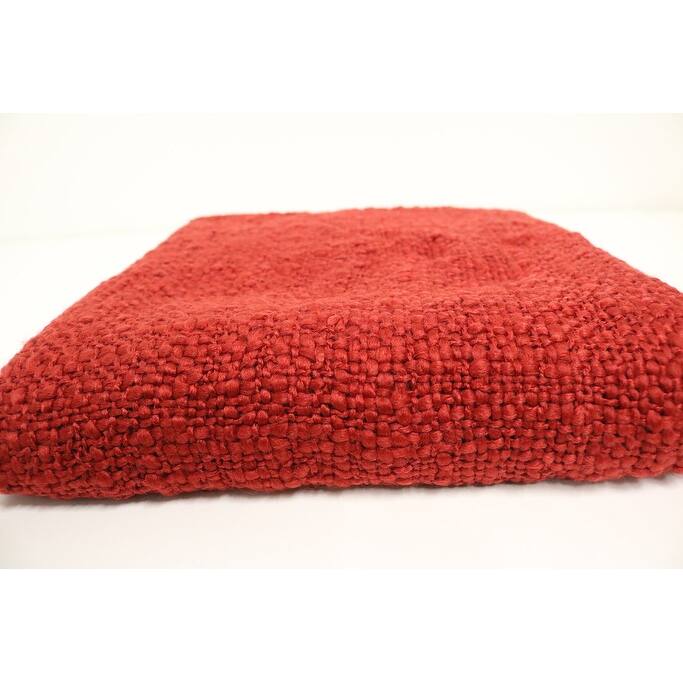 Home&Manor Handcrafted Wool & Cotton Throw Blanket Solid Red