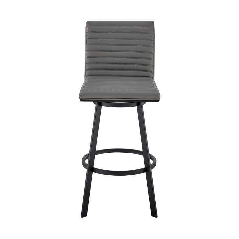 26" Gray And Black Faux Leather And Iron Swivel Counter Height Bar Chair - 39”H x 17”W x 21”D