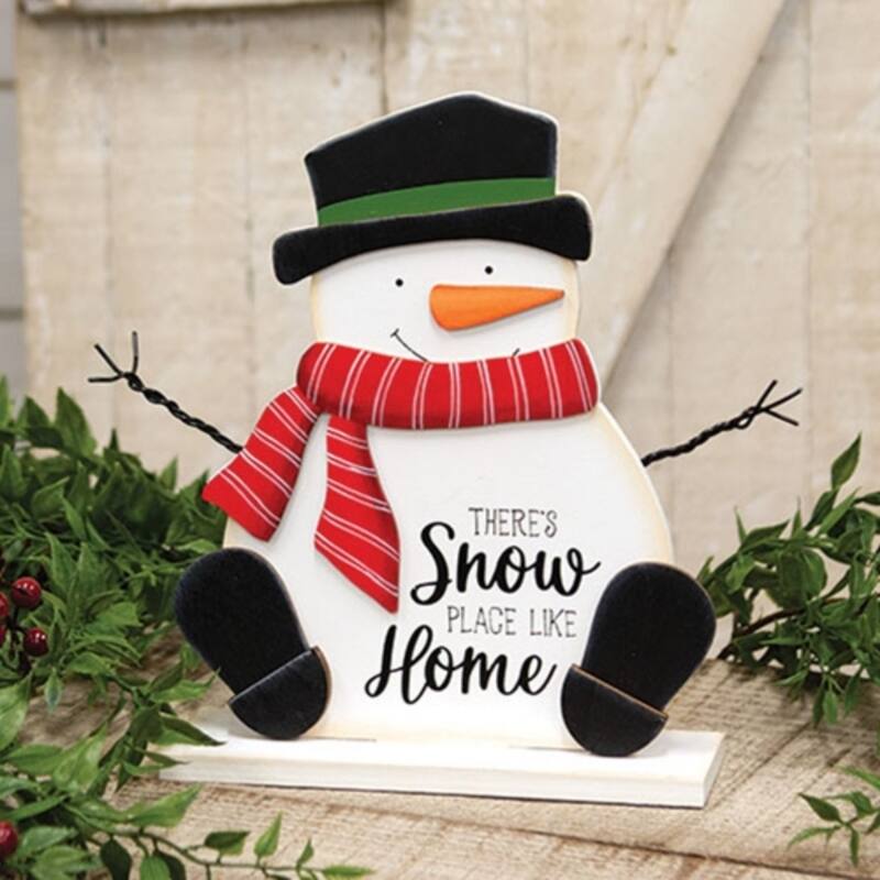 Snow Place Like Home Wooden Snowman on Base Christmas Decor - 7” x 2.25” x 9”