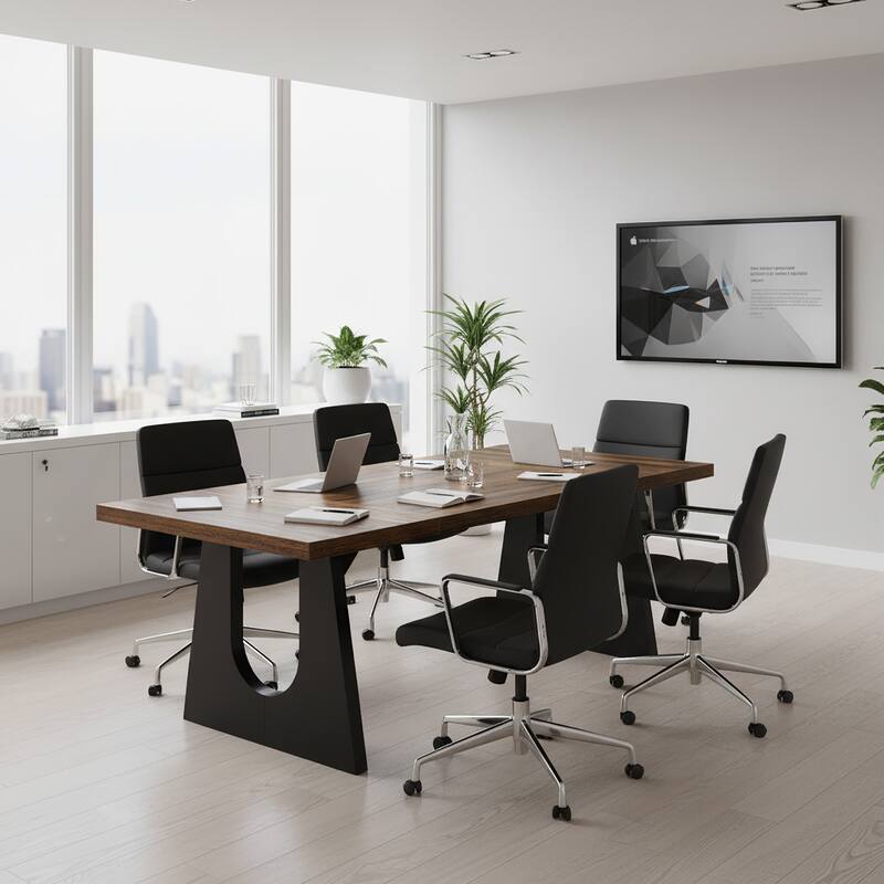 Wood Conference Table Oka Rectangular Office Meeting Room Desk - Dark Brown