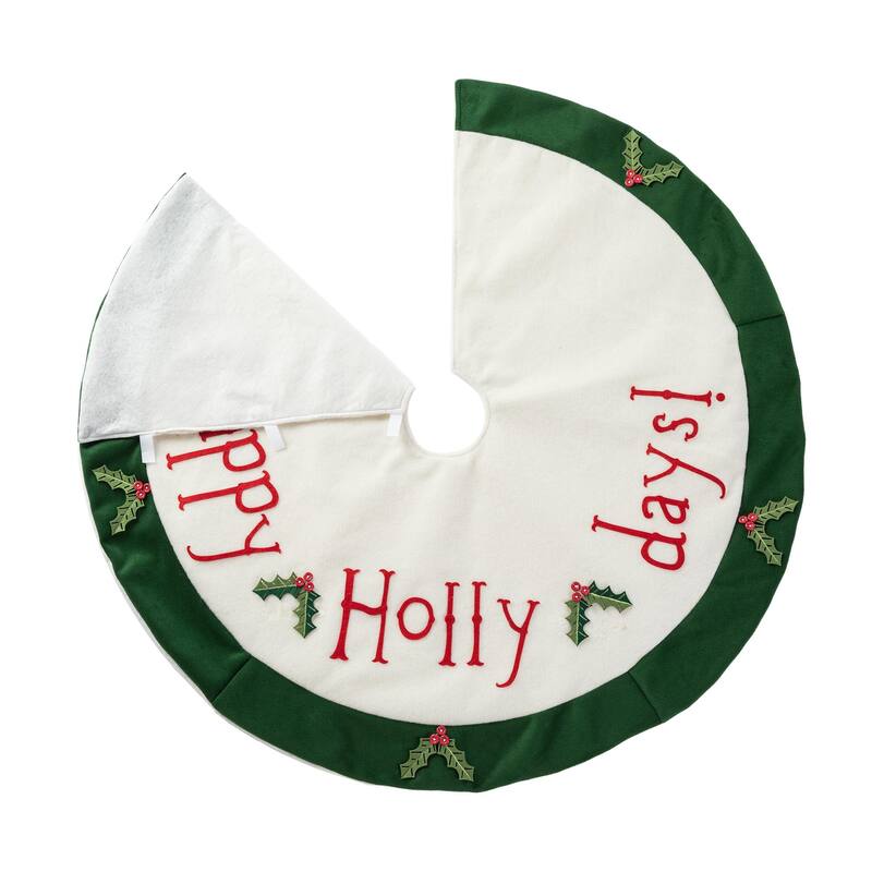 Glitzhome 48"D Christmas Felt Dimensional Holly Leaves Tree Skirt