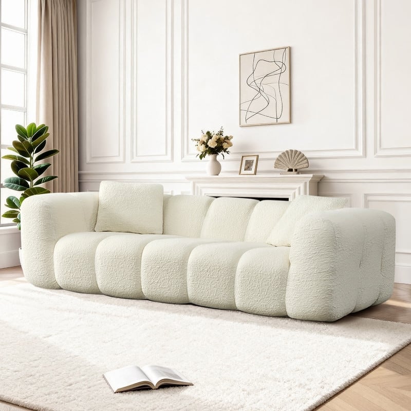 Spruce & Spring Compressed 3 Seat Boneless Sofa for Living Room - Beige