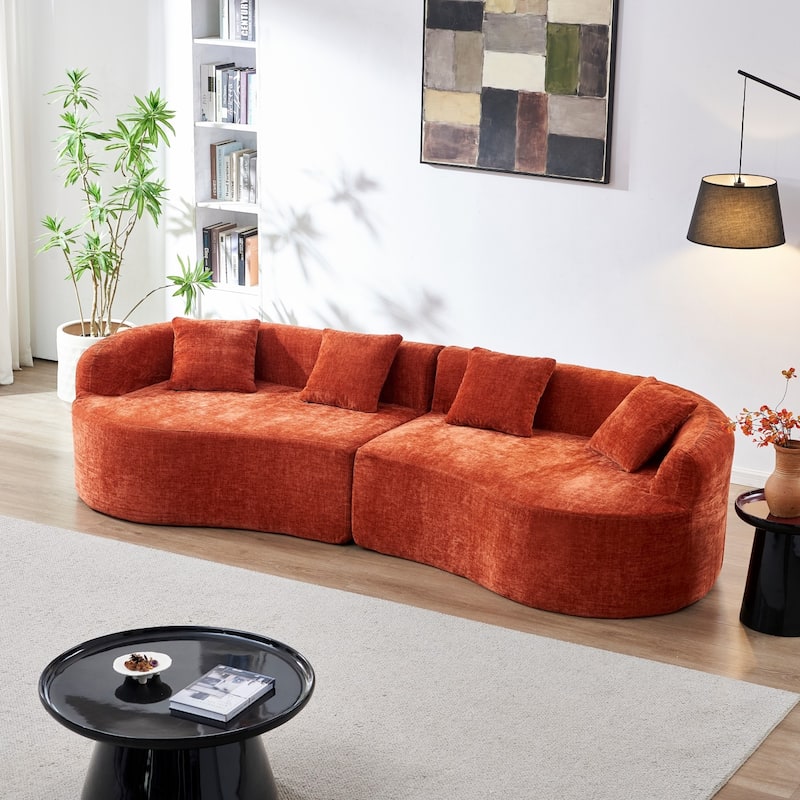 111.02" Curved Chenille Sectional Sofa, No Assembly Required - Orange