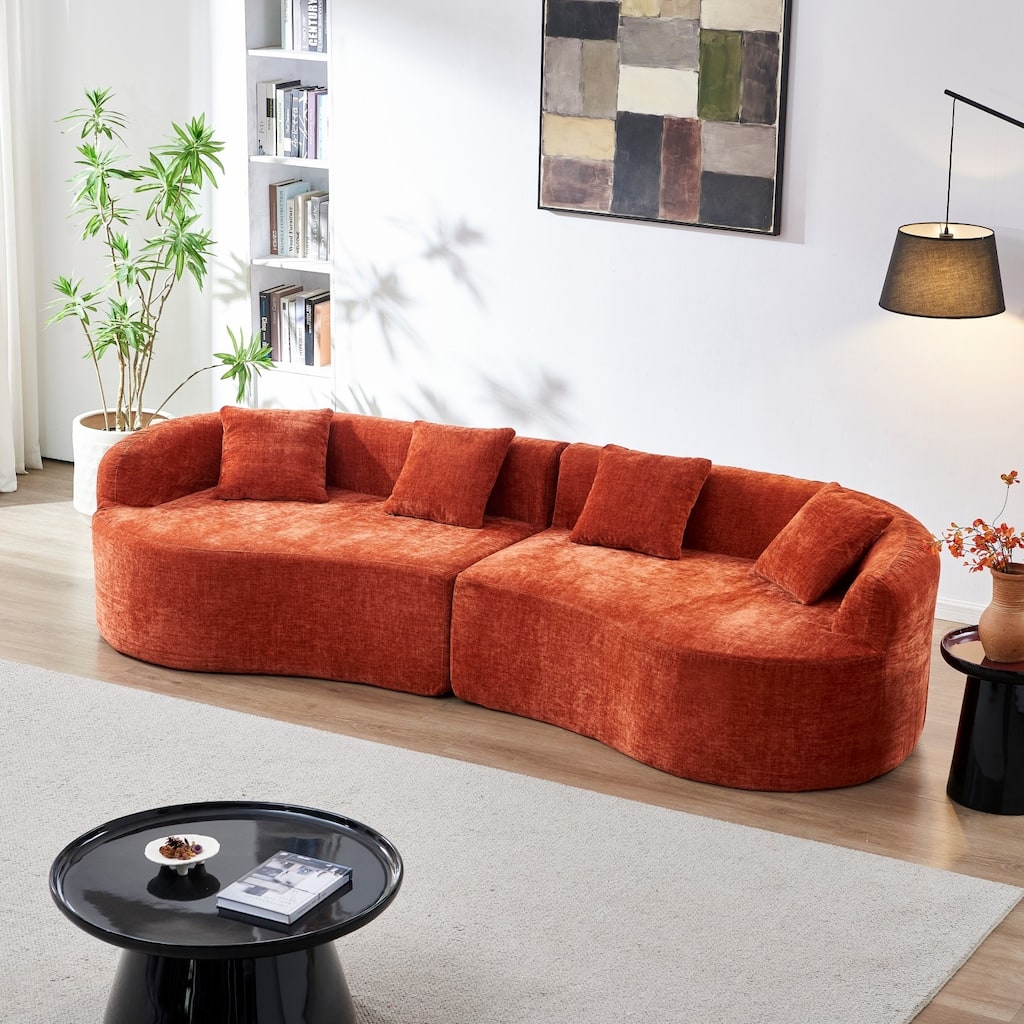 111.02" Curved Chenille Sectional Sofa, No Assembly Required