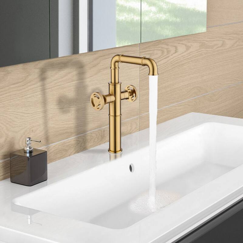Industrial Single Hole 360 Degree Swivel Bathroom Sink Faucet with 2 Handle in Black/Gold