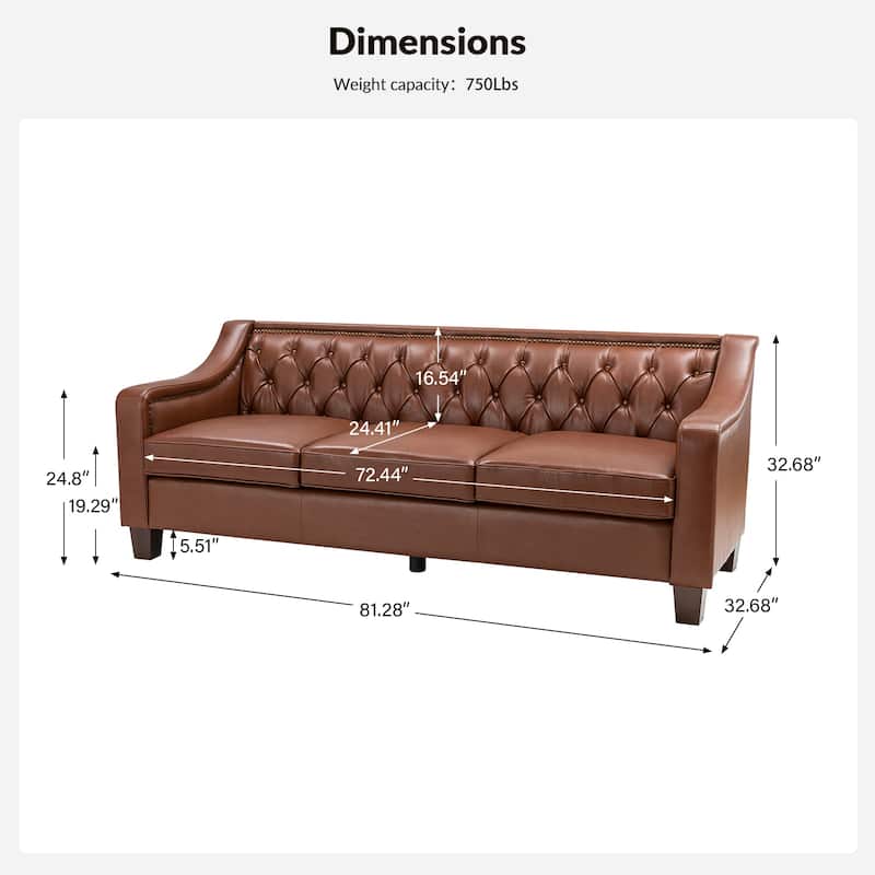 Mateo 82.28" Wide Transitional Genuine Leather Sofa with Nailhead Trim and Button-Tufted Back