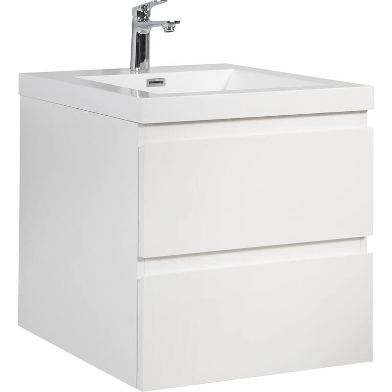 24" Wall-Mounted Floating Bathroom Vanity with Resin Sink, Soft Close Drawers, Natural Oak Cabinet, Pre-Assembled