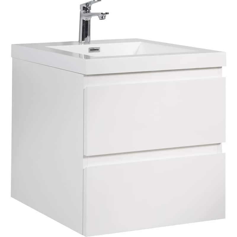 24"Bathroom Vanity with Sink,Wall-Mounted Bathroom Storage Vanity Cabinet with Resin Top Basin and Soft Close Drawers