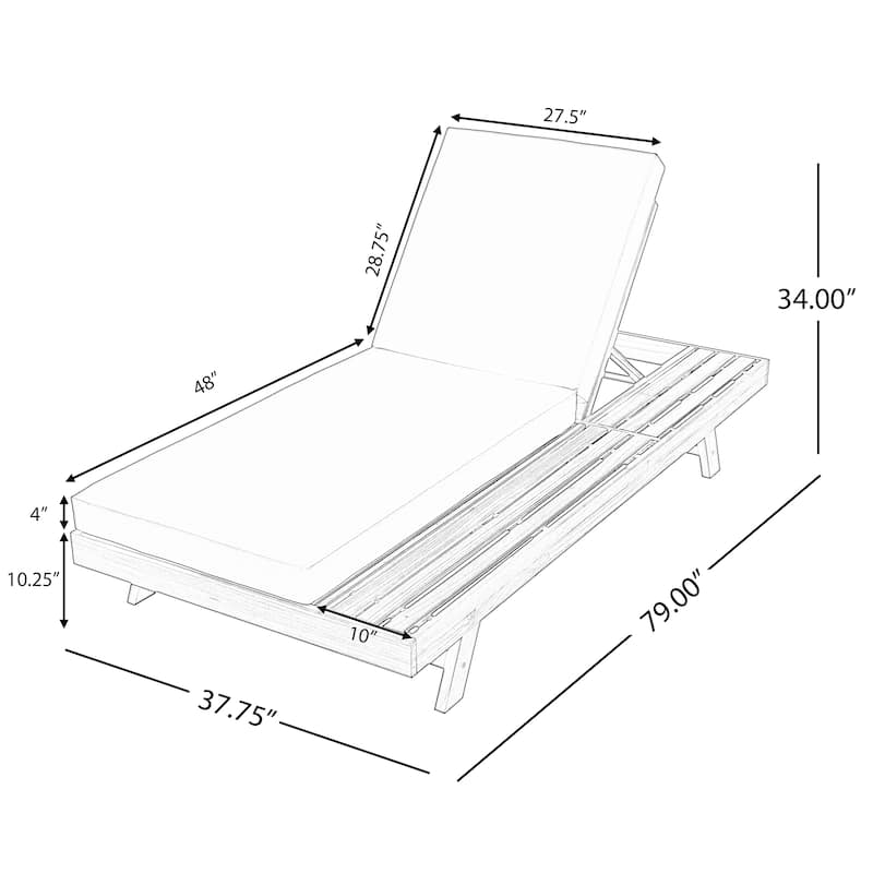Christopher Knight Home - Arcola Modern Outdoor Acacia Wood 4-Position Adjustable Chaise Lounge with 4" Thick Cushion - 79"L