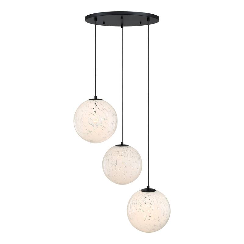 Circo 3-Light Matte Black Modern Globe Chandelier for Entryways with 12 in. White Art Glass Shades - 28
