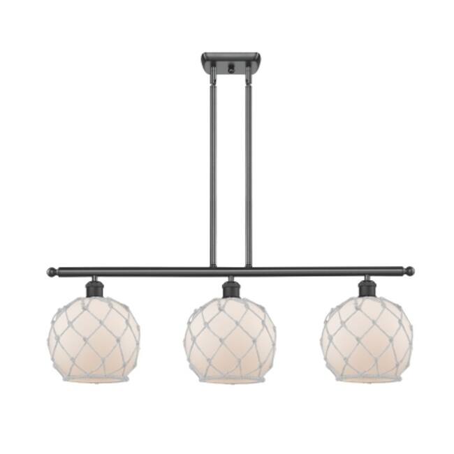 Innovations Lighting Farmhouse Rope 3 Light 36" Wide Linear Chandelier - Matte Black / White Glass with White Rope