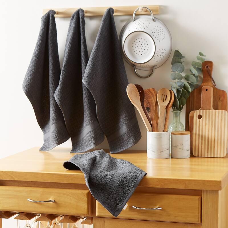 DII Solid Terry Waffle Dishtowel Set of 4