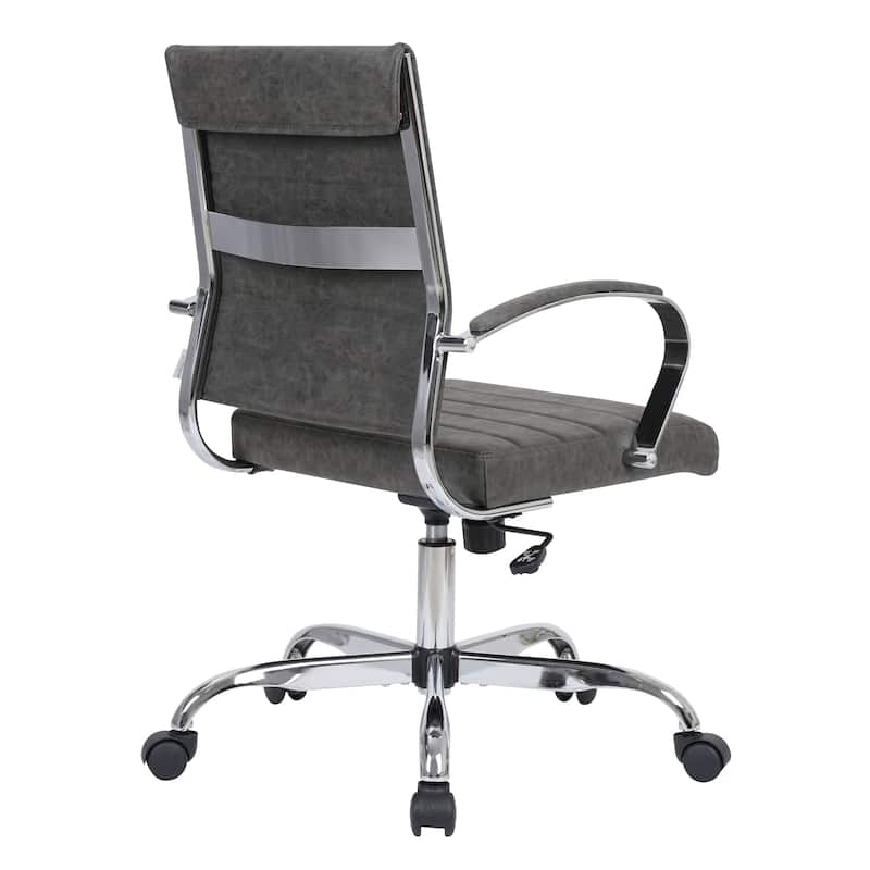 Benmar Leather Ribbed Office Chair with Chrome Frame, Adjustable Height, Tilt Lock, 360° Swivel, and Smooth Rolling Casters