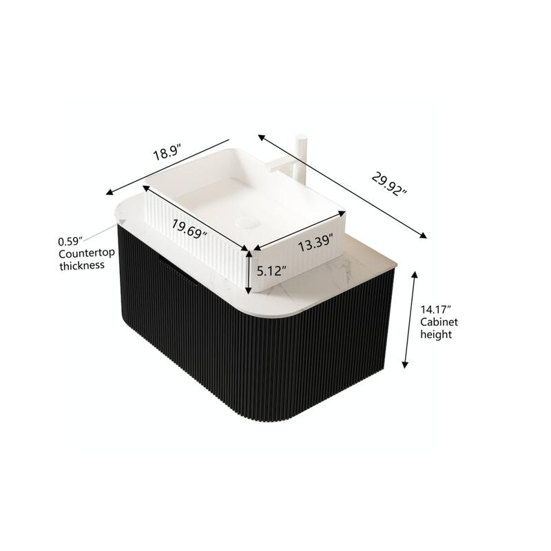 Wall Mounted Bathroom Vanity with White Rectangular Ceramic Basin