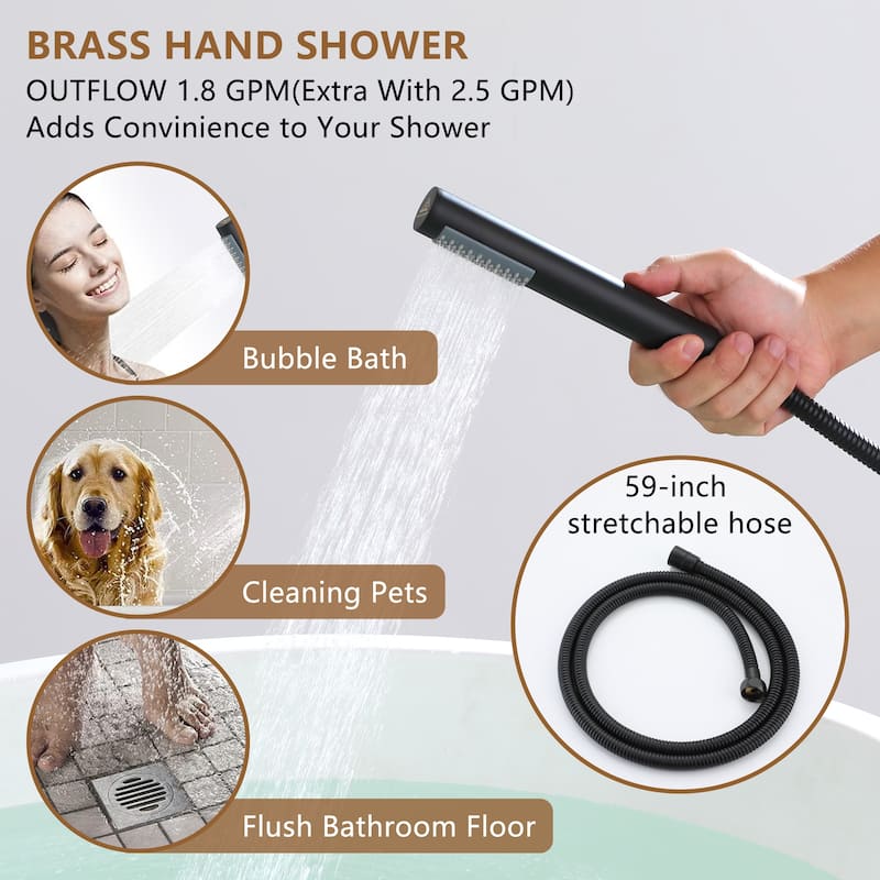 Bathtub Faucet, Floor Mount Free Standing Bathtub Faucet Tub Filler w/ Handheld Shower