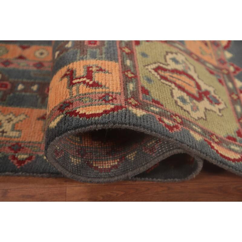 Geometric Kazak Area Rug Handmade Traditional Grey Wool Carpet - 7'9"x 9'9"
