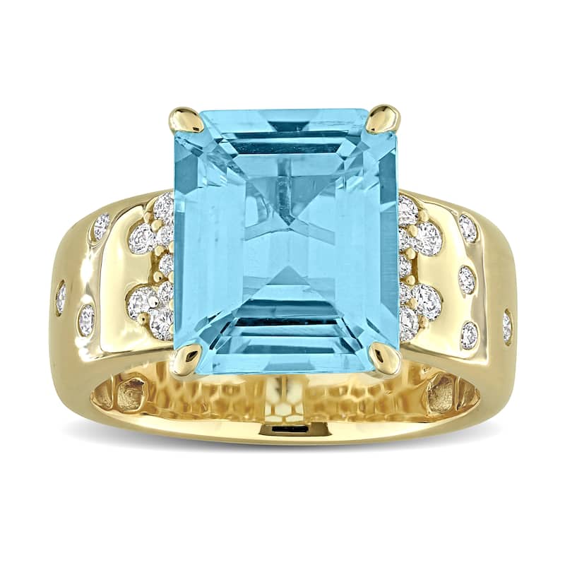 Miadora 7 3/8ct TGW Sky Blue Topaz 1/3ct TDW Diamond Ring 14k Yellow Gold