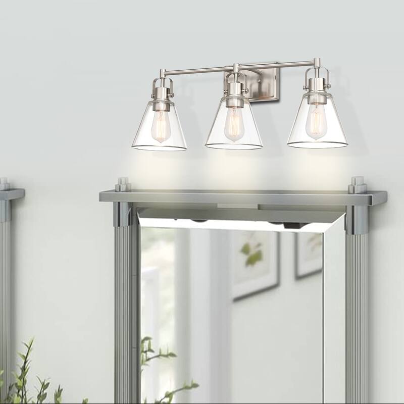 25.4 in. 3-Light Vanity Light with Brushed Nickel Finish and Clear Glass Shade