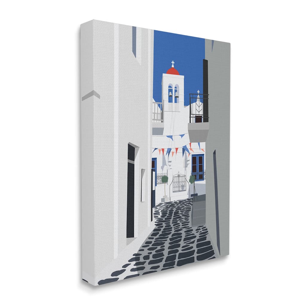 Stupell European Coastal City Street White Blue Architecture Canvas Wall Art