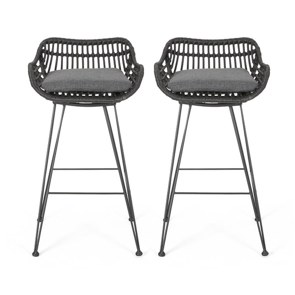 Dale Wicker Bar Stool with Cushion (Set of 2) by Christopher Knight Home. Opens flyout.