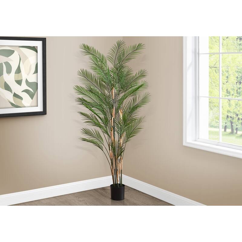 Artificial Plant, 83" Tall, Palm Tree, Decorative, Floor, Indoor, Potted, Real Touch, Green Leaves, Black Pot