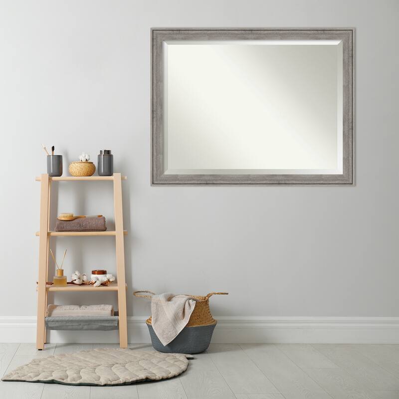 Beveled Wood Bathroom Wall Mirror - Regis Barnwood Grey Frame - Regis Barnwood Grey