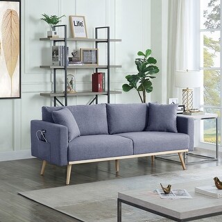 Easton Linen Fabric Sofa with USB Charging Ports Pockets & Pillows