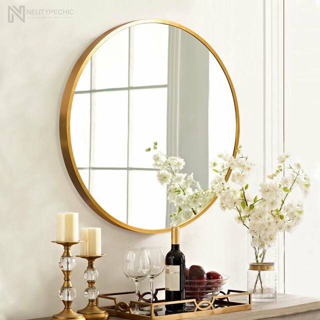 Neutypechic Modern Thin Frame Wall-Mounted Vanity Round Mirror