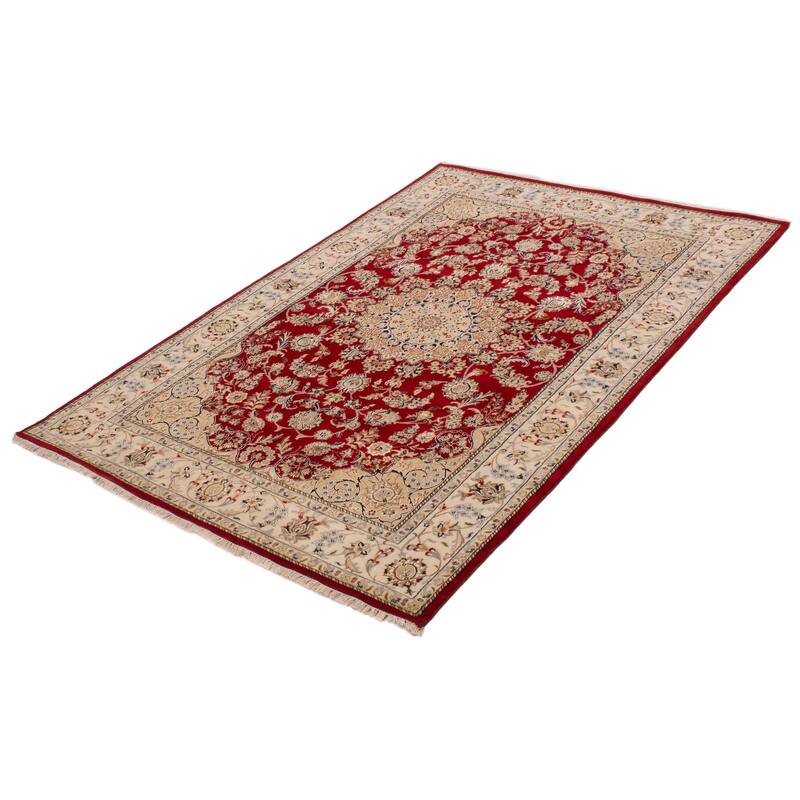 ECARPETGALLERY Hand-knotted Nain Red Silk, Wool Rug - 5'10 x 8'11