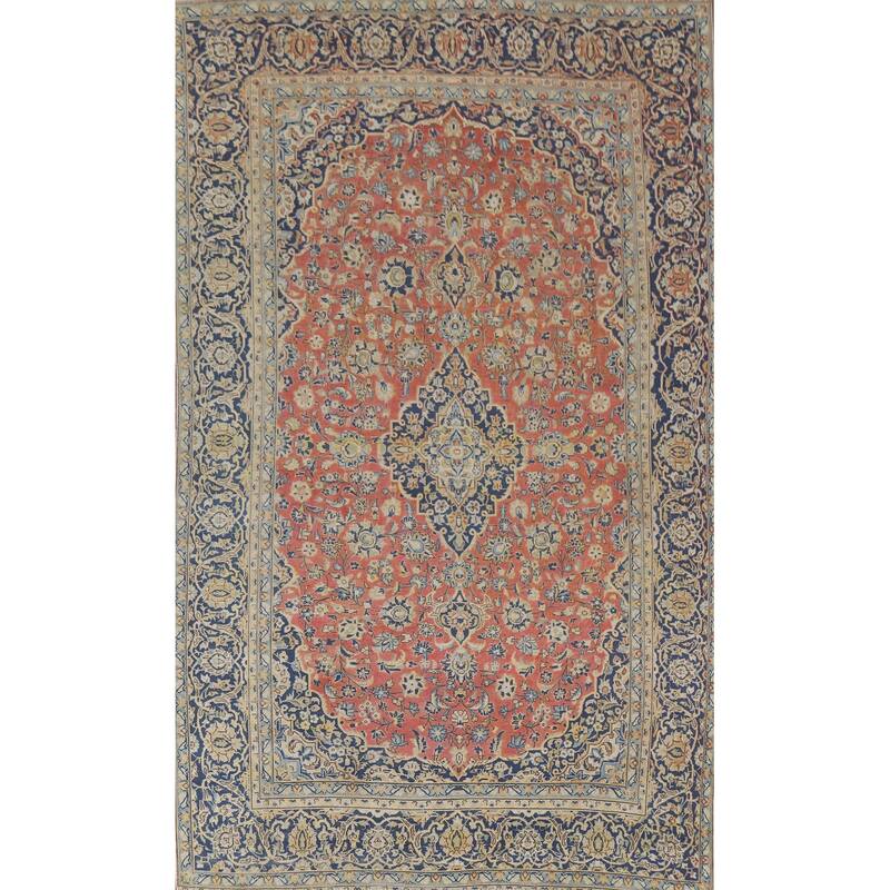 Hand Knotted Oriental 100% Wool Carpet Traditional Floral Coral Mashad Area Rug - 11' 5'' X 7' 8''
