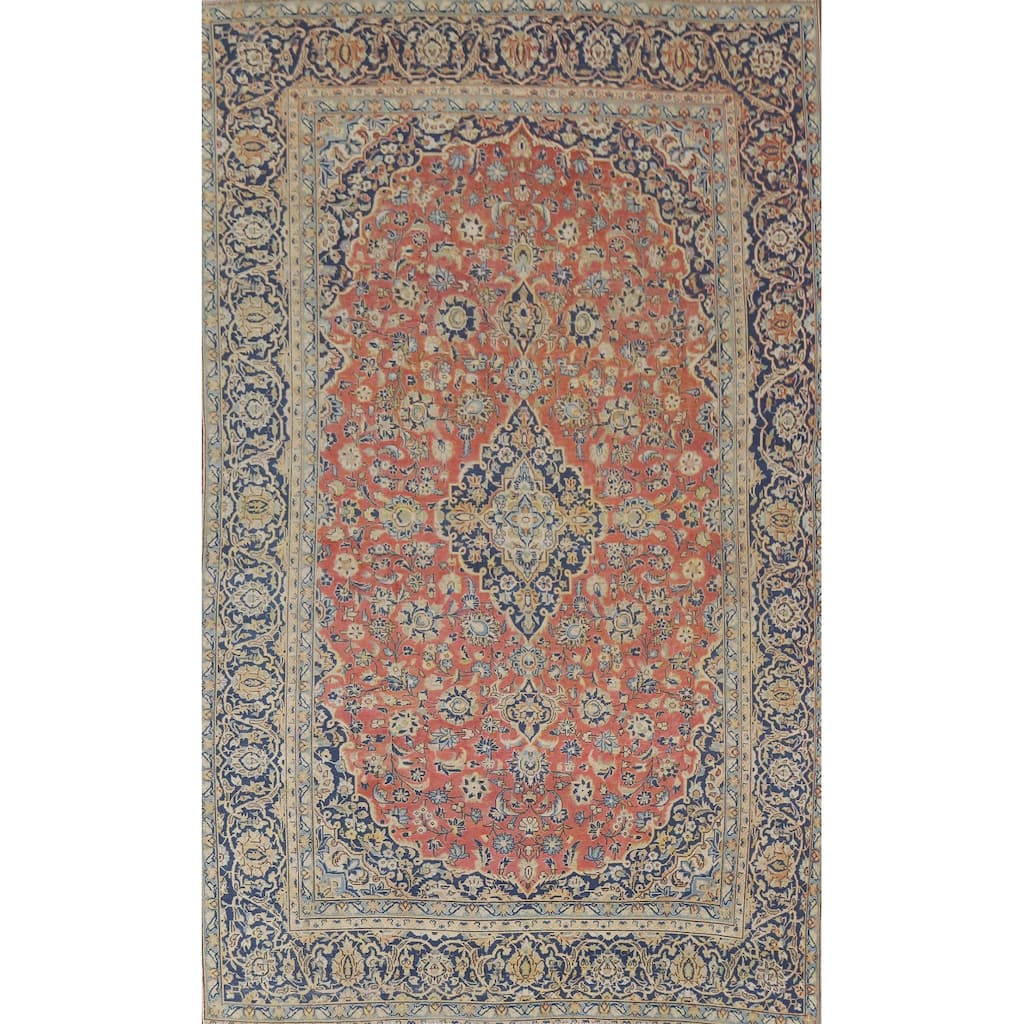 Hand Knotted Oriental 100% Wool Carpet Traditional Floral Coral Mashad Area Rug - 11' 5'' X 7' 8''