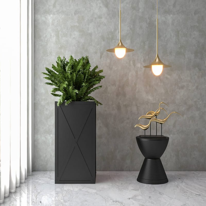 Papyrus Elegant Rectangular Modern Planter with Drainage, Lightweight Fiberstone MGO Clay Blend for Indoor Outdoor Use