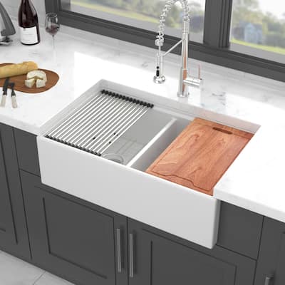 Farmhouse Sink Workstation -Ceramic Double Bowl Farm Kitchen Sink