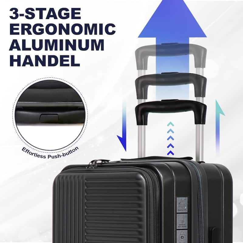 Luggage Sets 3 Piece, ABS Hardshell Front Opening Carry On Suitcase Set with TSA Lock, for Men Women Travel