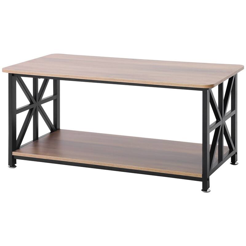 2-Tier 40 Inch Rectangle Coffee Table with Open Storage Compartment and Metal Frame - 39.4” x 19.7” x 18.3”