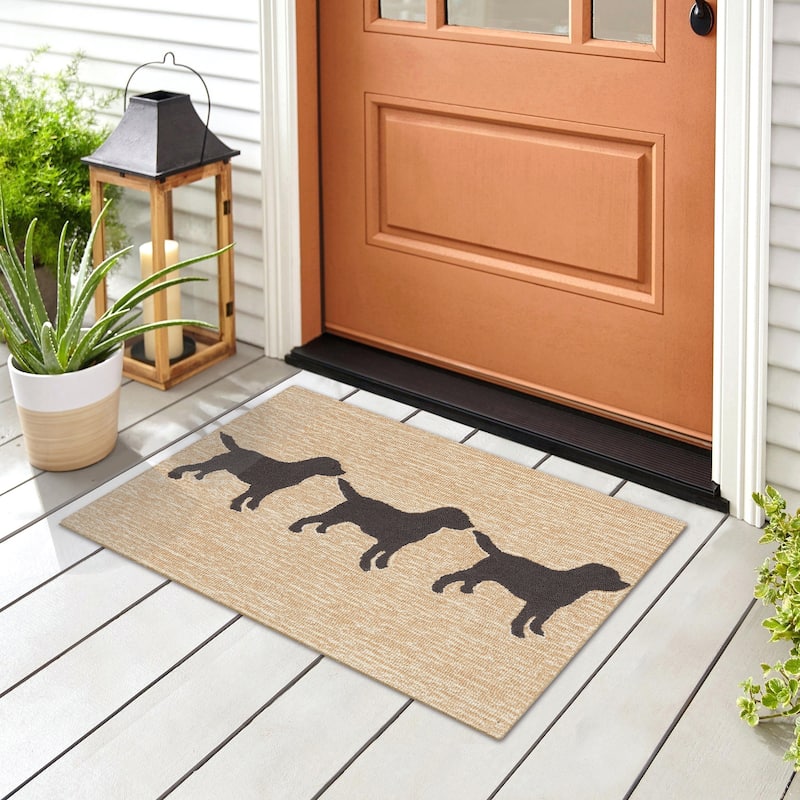Liora Manne Frontporch Doggies Indoor/Outdoor Rug - 1'8" x 2'6" - Black/Natural