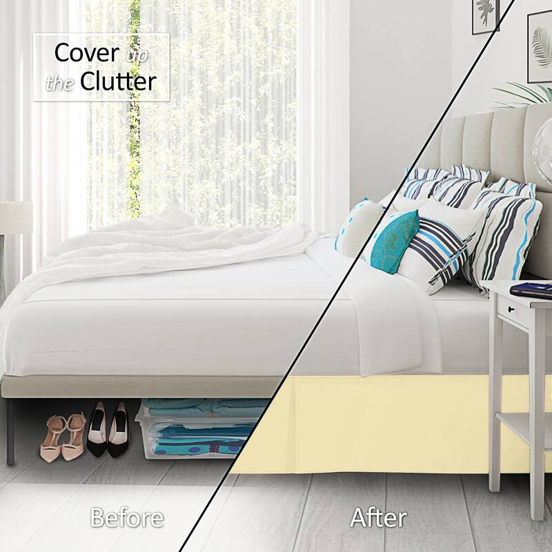 Clara Clark Pleated Bed Skirt-14 inch Tailored Drop - Soft Double Brushed Premium Microfiber Ruffle Bed Skirt - Includes 8 Pins